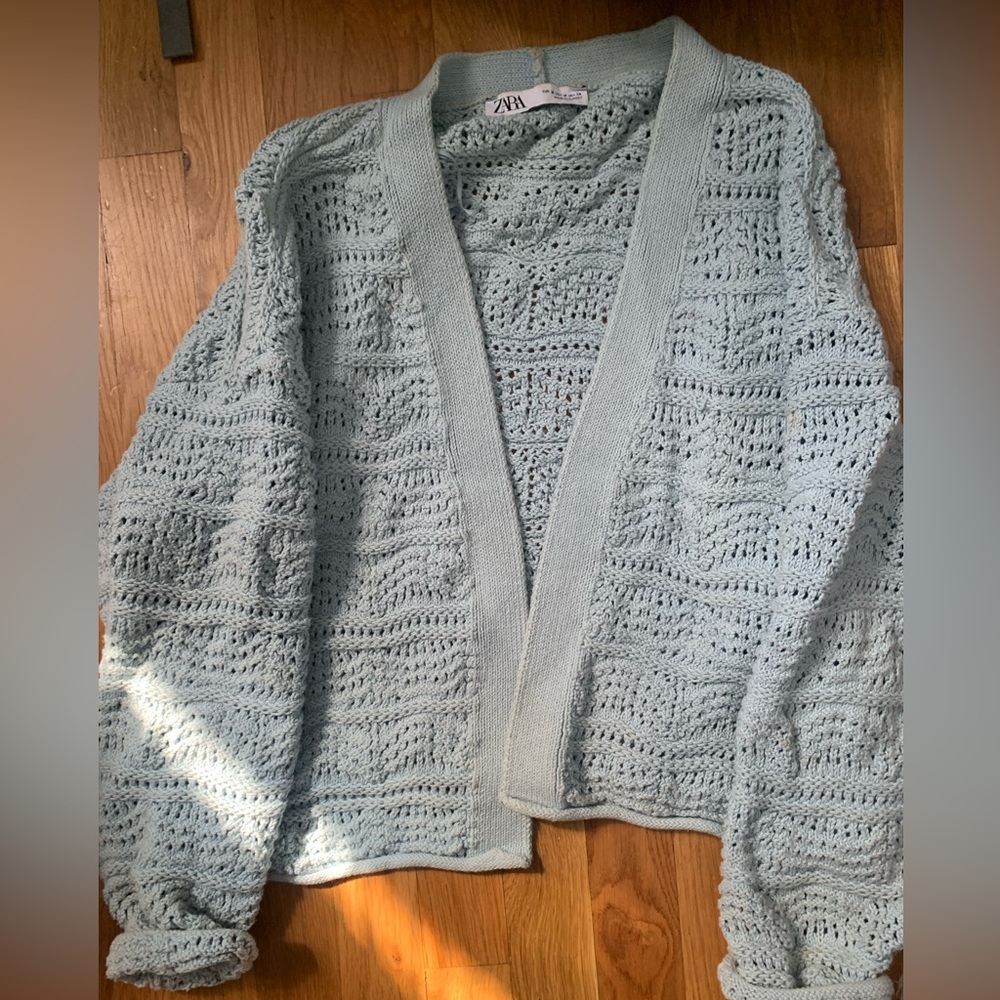 Zara blue cardigan. good condition a few very small stains